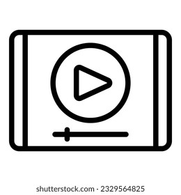 Vector de contorno de icono de tableta de vídeo. Tutorial de seminario web. Formación en línea