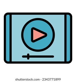 Vector de contorno de icono de tableta de vídeo. Tutorial de seminario web. Color de la formación en línea