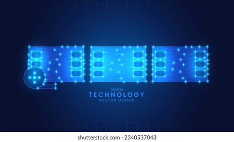 Video tape film strip frames. Roll of retro film strip