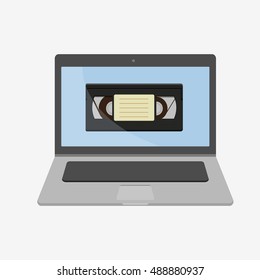 Video tape. Laptop vector illustration icon. Flat design style.Laptop icon. macbook, mac, imac, apple. Laptop vector. Apple vector. Macbook vector. iMac vector. Stock illustration. Mac icon. 