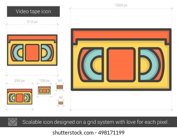 Video tape vector line icon isolated on white background. Video tape line icon for infographic, website or app. Scalable icon designed on a grid system.
