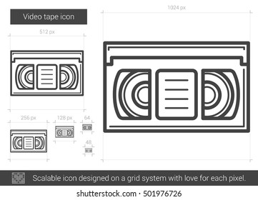 Icono de línea vectorial de cinta de vídeo aislado en fondo blanco. Icono de línea de cinta de vídeo para infografía, sitio web o aplicación. Icono escalable diseñado en un sistema de cuadrícula.