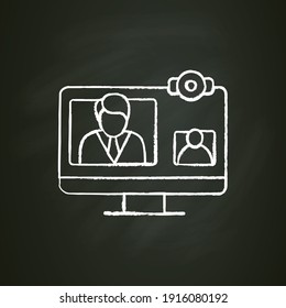 Video telephony chalk icon. Video conference call with doctor. Telehealth medical care. Virtual medical consultation. Telemedicine, health care concept. Isolated vector illustration in chalkboard