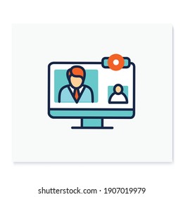 Video telephony color icon. Video conference call with doctor. Telehealth medical care. Virtual medical consultation. Telemedicine, health care concept. Isolated vector illustration