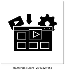 Bildvorlagenglyph-Symbol Beispiel für Video, Frame-Arbeit. Ersteller gestalten und gestalten ihre eigenen Inhalte.Video Marketing Konzept. Flat Schild. Isolierte Silhouette, Vektorgrafik