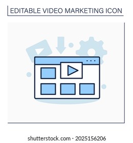 Video template line icon. Sample video, frame work. Creators customise and make their own content.Video marketing concept. Isolated vector illustration. Editable stroke