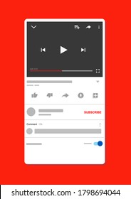 Video Template. Youtube Video Mockup. Vector Illustration. Streaming Video App Mockup On Screen Device.