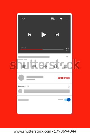 Video template. Youtube video mockup. vector illustration. Streaming video app mockup on screen device.