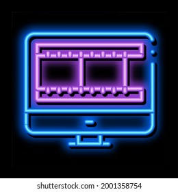 video temporary tape in computer neon light sign vector. Glowing bright icon video temporary tape in computer sign. transparent symbol illustration