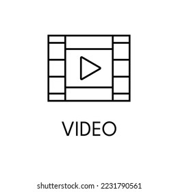 Icono de línea delgada de vídeo en fondo blanco