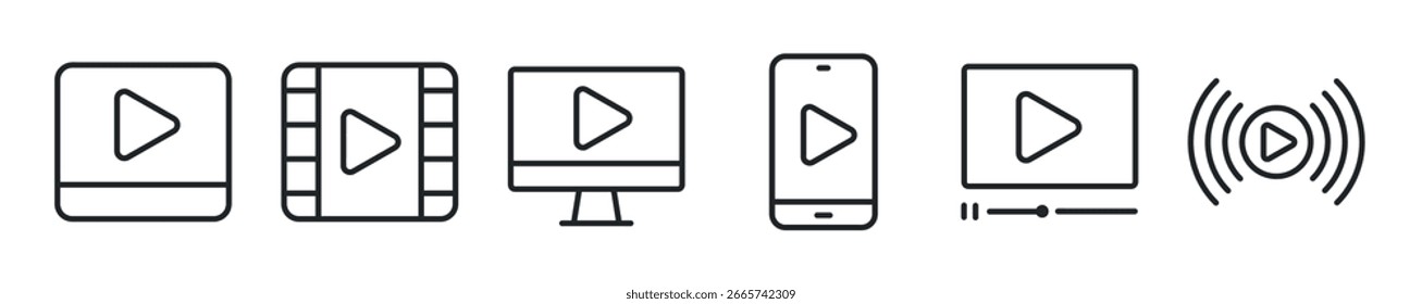 Video thin line icon set. Media player, play, movie minimal icons