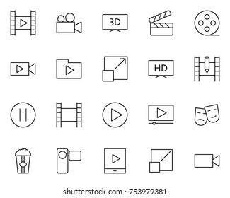 Video Thin Line Icons Set.  96x96 For Web Graphics And Apps.  Simple Minimal Pictograms. Vector