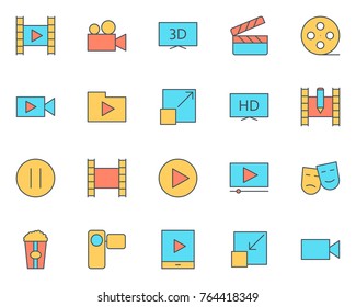 Video thin line icons set.  96x96 for Web Graphics and Apps.  Simple Minimal Pictograms. Vector