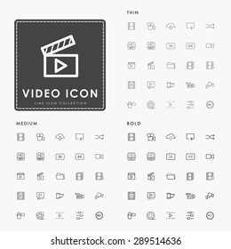 video thin, medium and bold line icons