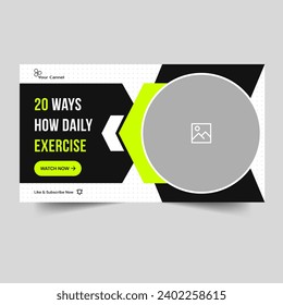 Video thumbnail banner design for fitness tips and tricks, daily exercise techniques cover banner design, editable vector eps 10 file format