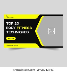 Video thumbnail banner design, fitness training techniques video cover banner design, customizable vector eps 10 file format