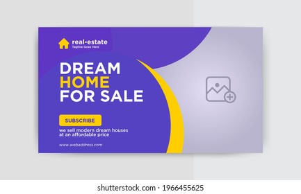 Video Thumbnail Banner template for Real Estate. Home sale Video thumbnail or web banner template. social media Video cover photo