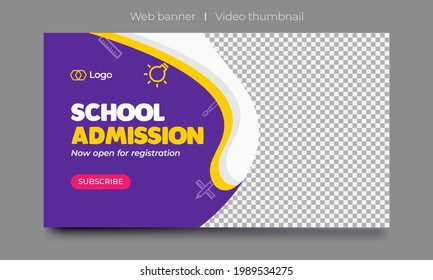 Video thumbnail design for any videos. customizable Kids school education web banner template. school and kids admission creative video cover photo for social media.
