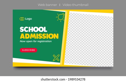 Video thumbnail design for any videos. customizable Kids school education web banner template. school and kids admission creative video cover photo for social media.
