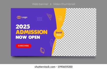 Video thumbnail design for any videos. customizable Kids school education web banner template. school and kids admission creative video cover photo for social media.
