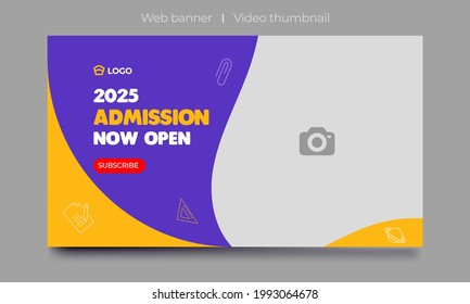 Video thumbnail design for any videos. customizable Kids school education web banner template. school and kids admission creative video cover photo for social media.