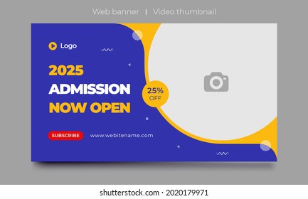 Video thumbnail design for any videos. customizable Kids school education web banner template. school and kids admission creative video cover photo for social media.