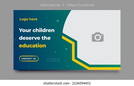 Video thumbnail design for any videos. customizable Kids school education web banner template. school and kids admission creative video cover photo for social media.