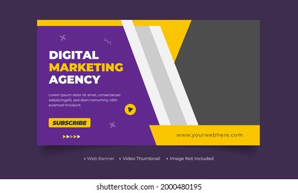Video thumbnail and editable corporate digital marketing agency web banner template. Video cover photo for social media
