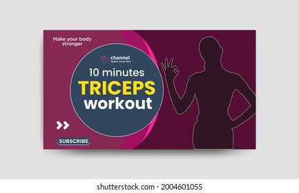 video thumbnail for Fitness, gym or workout channel and web banner template. Thumbnails for social media