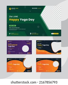 Video thumbnail for International yoga day and web banner set template. Promotion banner design for business workshop. Video cover for the yoga day. World yoga day banner design service pro vector.