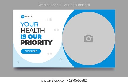 video thumbnail for Medical healthcare and web banner template. promotion banner design for live business workshop. video cover for doctor. Dental clinic social media health service vector layout.