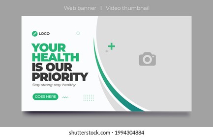 Video Thumbnail For Medical Healthcare And Web Banner Template. Promotion Banner Design For Live Business Workshop. Video Cover For Doctor. Dental Clinic Social Media Health Service Vector Layout.