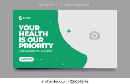 Video Thumbnail For Medical Healthcare And Web Banner Template. Promotion Banner Design For Live Business Workshop. Video Cover For Doctor. Dental Clinic Social Media Health Service Vector Layout.