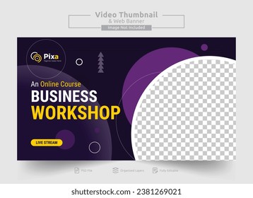 Miniatura de vídeo para la plantilla de promoción del taller. Plantilla de miniaturas o banner web del taller.