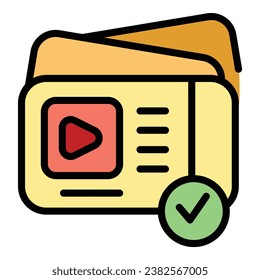 Vector de contorno del icono de la entrada de vídeo. Película de libros. Color plano de película de cine
