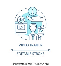 Video trailer del icono de concepto del proyecto de inicio. Lanzamiento de la campaña publicitaria de pequeñas empresas idea abstracta ilustración de línea delgada. Dibujo de color de contorno aislado del vector. Trazo editable