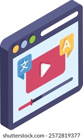 Video Transcript vector design, International Language Day symbol, Translation Services sign, Plurilingualism and Multilingualism illustration, Browser Based Live Translator Webinar concept