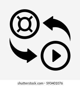 Video transfer. Currency convert icon. Isolated on white background. Flat vector illustration