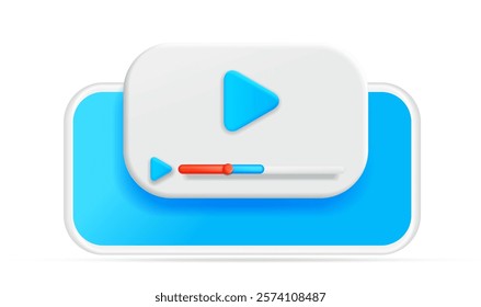 Video tutorial 3d icon. Browser banner with play button on phone screen. Online video streaming, webinar, conference videos. 3d vector play icon.