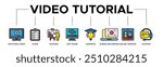 Video tutorial banner web icon vector illustration concept with icon of watching video, guide, teacher, software, learning, screen recording, online training, support