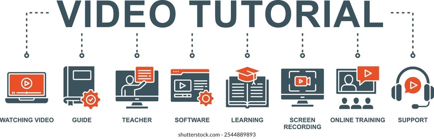 Vídeo tutorial banner ícone da Web vetor ilustração conceito com ícone