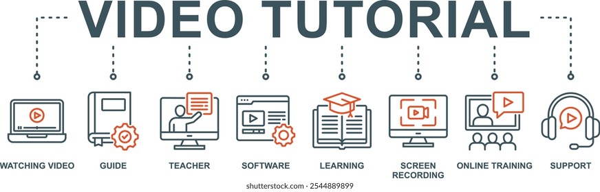 Video tutorial banner web icon vector illustration concept with icon