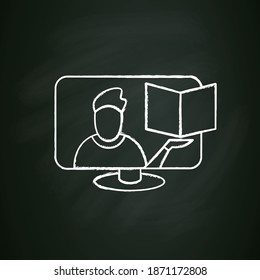 Video tutorial chalk icon. Online webinar, school classes, business training courses sign. Video streaming symbol for digital education concept. Isolated vector illustration on chalkboard 