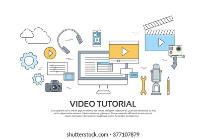 Video Tutorial Editor Concept Modern Technology Banner Icons Vector Illustration