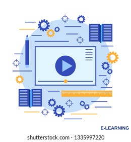 Video tutorial, e-learning, online education, user guide flat design style vector concept illustration