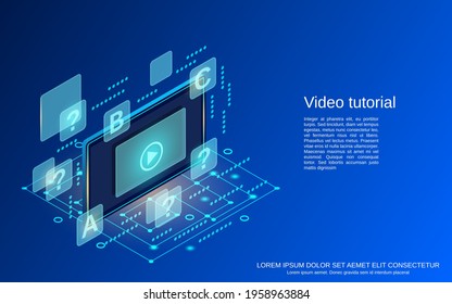 Video Tutorial, E-learning, Online Education, User Guide Flat Isometric Vector Concept Illustration