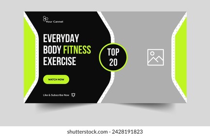 Video tutorial fitness techniques video thumbnail banner design, workout plan video tips and tricks cover banner design, fully editable vector eps 10 file format