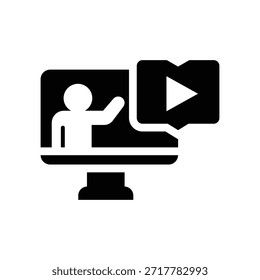 Video Gráfico de Vector de ilustración de icono de glifo tutorial. Gráfico simple del Vector de la ilustración del elemento, conveniente para el App, los Sitios web, y las presentaciones aisladas en el fondo blanco