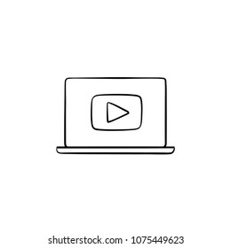 Video tutorial hand drawn outline doodle icon. Laptop with video tutorial vector sketch illustration for print, web, mobile and infographics isolated on white background.