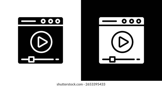 Silhueta preta do ícone do tutorial de vídeo para web, e aplicativo móvel
